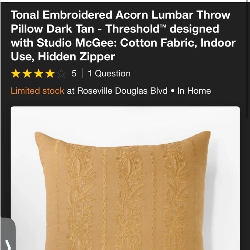 Tonal Embroidered Acorn Lumbar Throw Pillow Tan - Threshold™ Studio McGee NWT